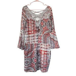 Enzo Beach Cover Dress Multi Bell Sleeves Tie Waist Size M No Size Tag